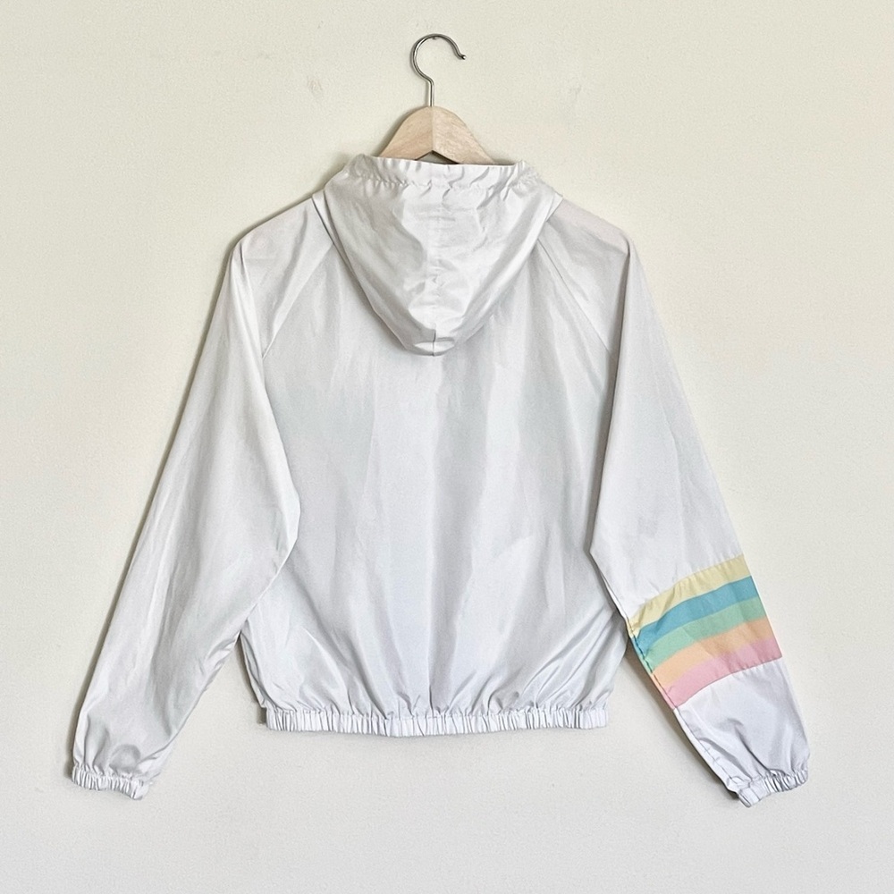 Twain Retro Rainbow Pastel White Zip Up Windbreaker Jacket Women’s Medium - Picture 7 of 10
